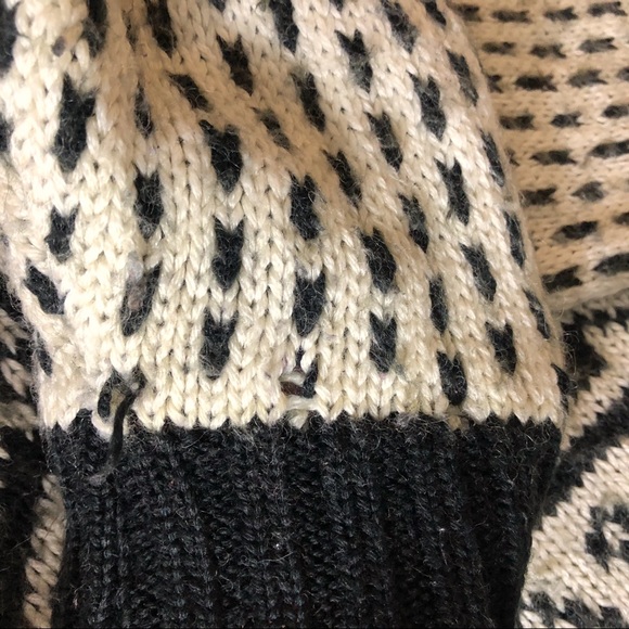 Vintage Sweater Red Sky Chunky Wool Blend Cream Black Pattern Heavy Knit Large - Picture 10 of 11